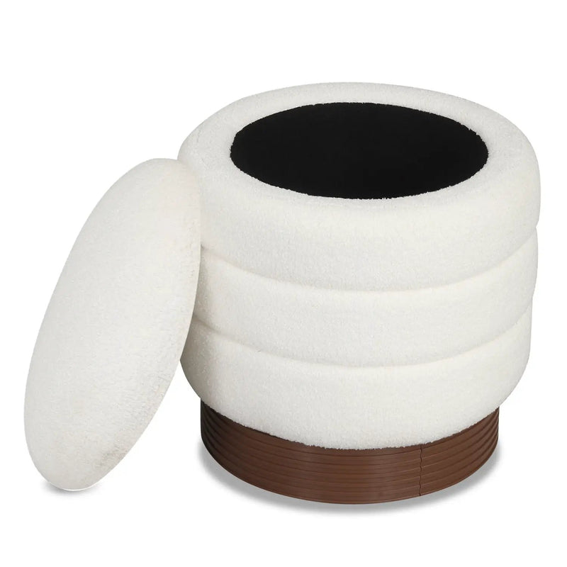 Round Storage Ottoman with Acacia Wood Frame for Living Room by DirectDeals