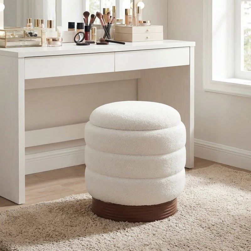 Round Storage Ottoman with Acacia Wood Frame for Living Room by DirectDeals