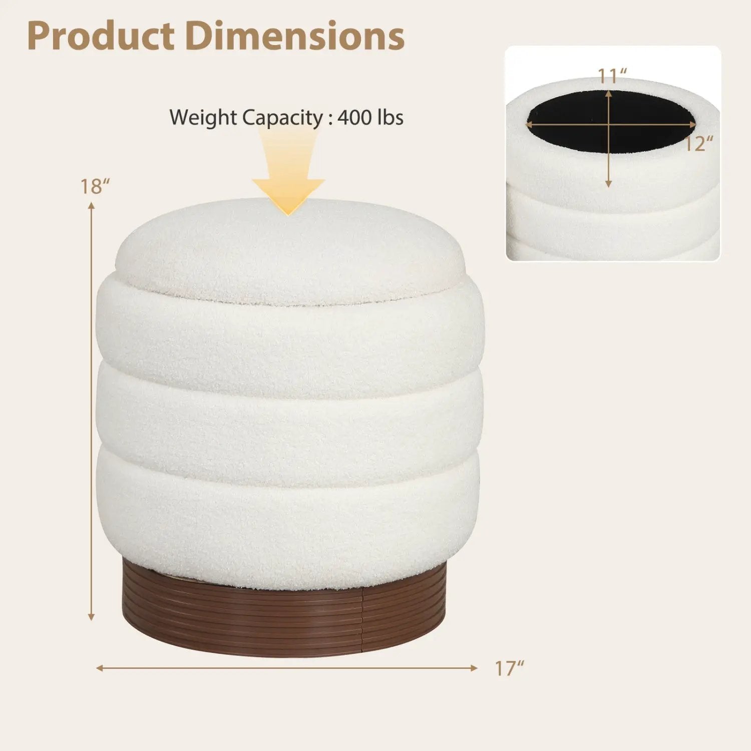 Round Storage Ottoman with Acacia Wood Frame for Living Room by DirectDeals