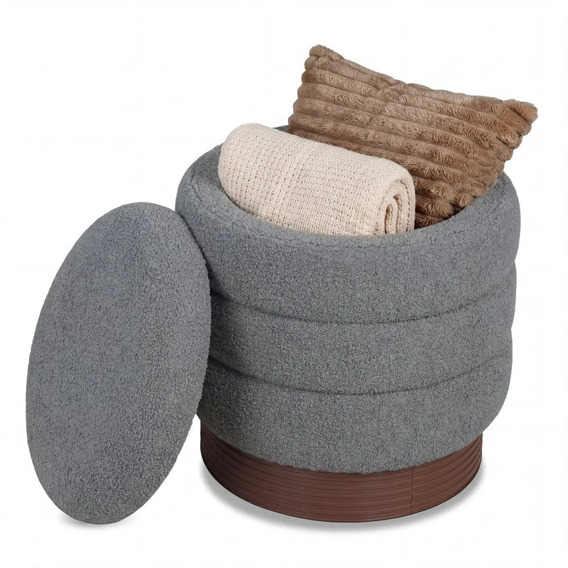 Round Storage Ottoman with Acacia Wood Frame for Living Room by DirectDeals