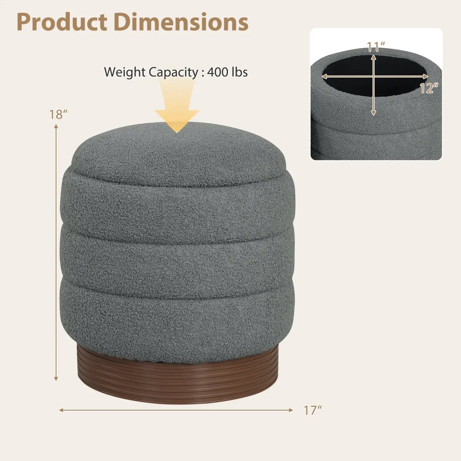 Round Storage Ottoman with Acacia Wood Frame for Living Room by DirectDeals