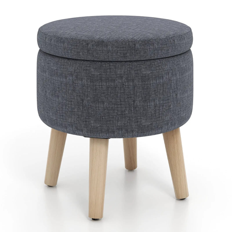Round Storage Ottoman with Rubber Wood Legs and Adjustable Foot Pads by DirectDeals