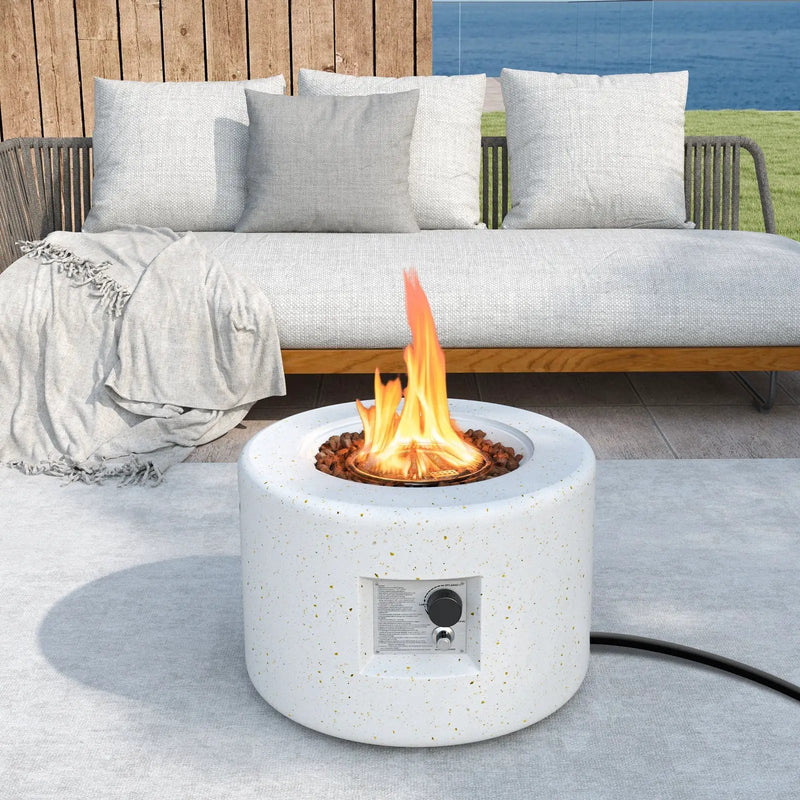 Round Terrazzo Propane Gas Fire Pit with Hideaway Tank Holder and Lava Rocks by DirectDeals