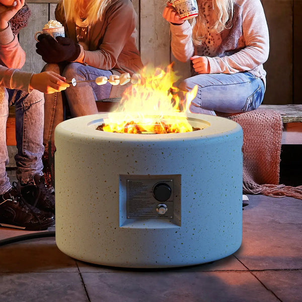 Round Terrazzo Propane Gas Fire Pit with Hideaway Tank Holder and Lava Rocks, photo 2 of 8