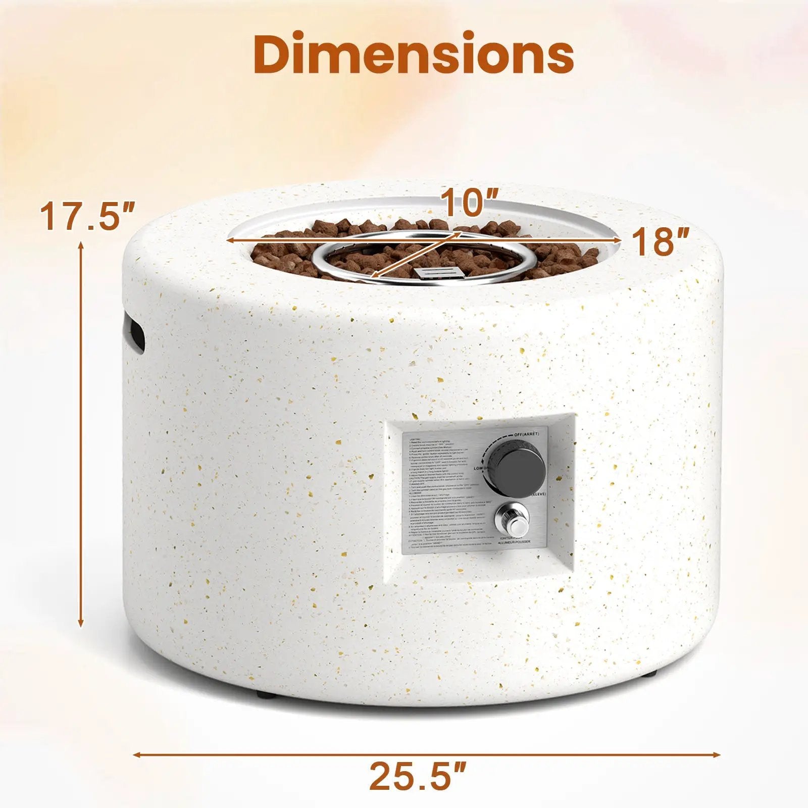 Round Terrazzo Propane Gas Fire Pit with Hideaway Tank Holder and Lava Rocks by DirectDeals