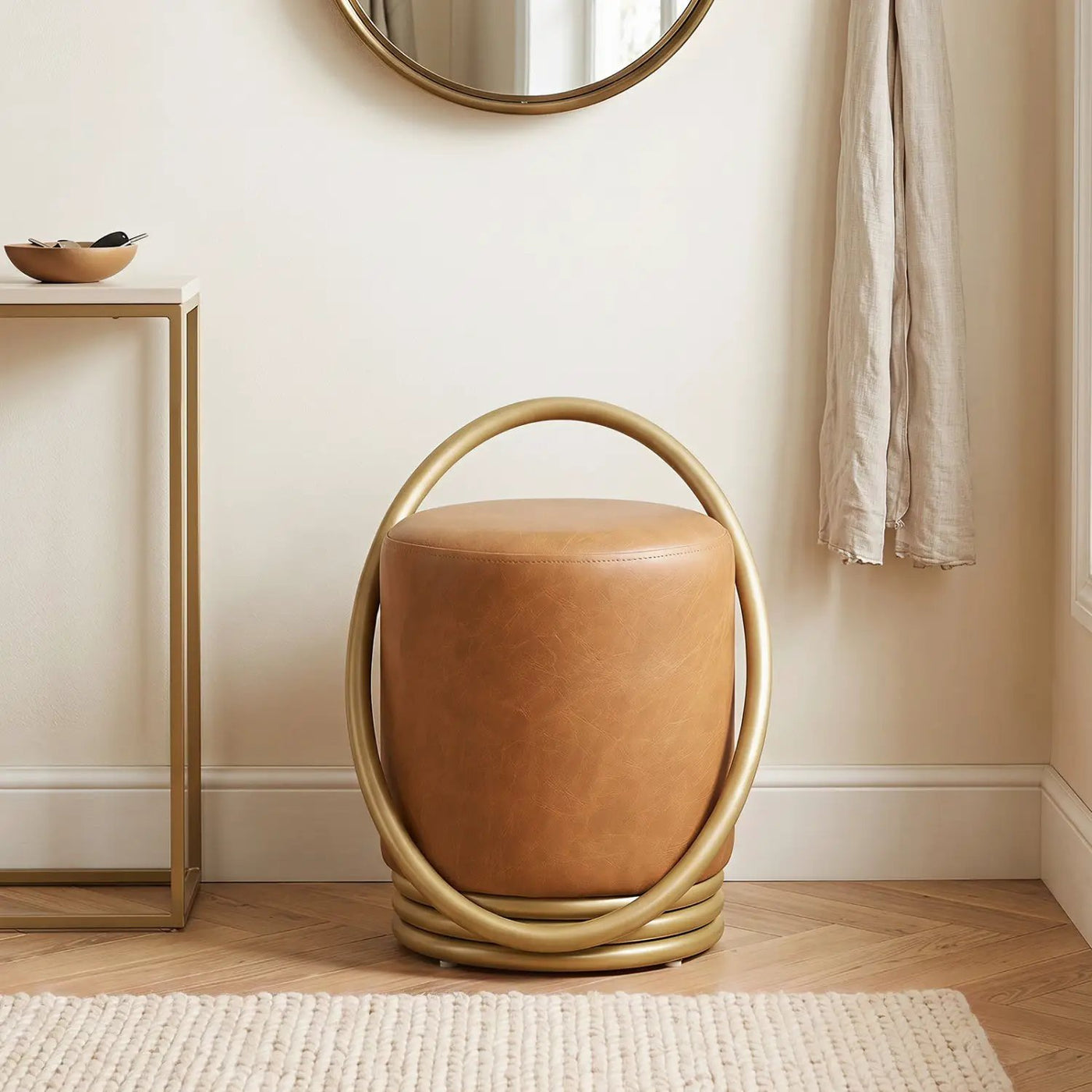 Round Vanity Stool with Gold Halo Design - Faux Leather by DirectDeals