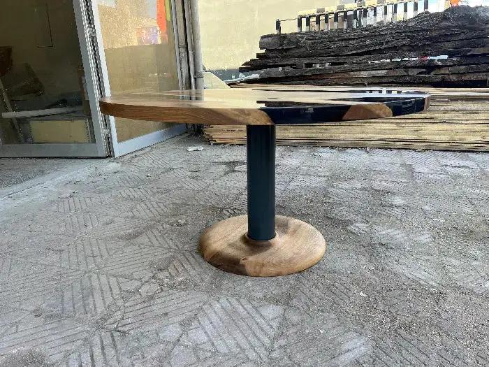 Custom Round Epoxy Resin Walnut Dining - Kitchen Table With Wood Base by Gizz