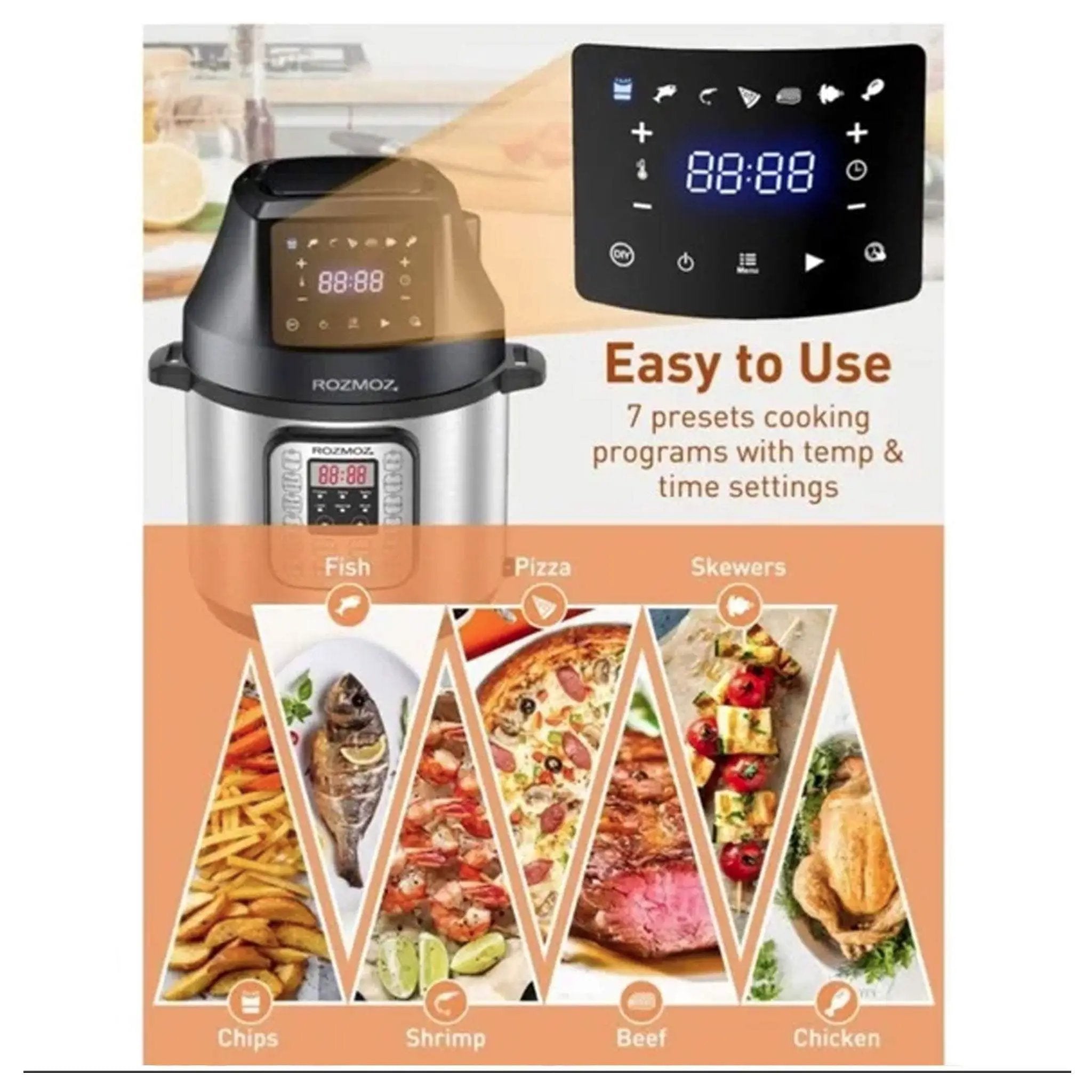 Rozmoz roaster pressure cooker air fryer instant pot lid black 6 Qt by Selzalot