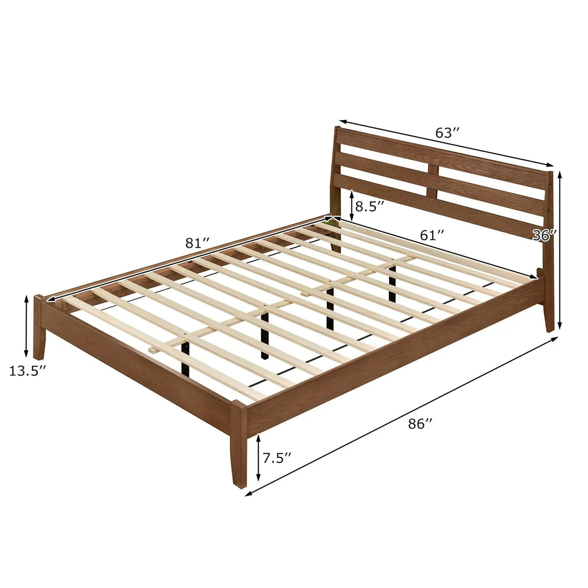 Twin Size Wood Platform Bed Frame with Slat Headboard by DirectDeals
