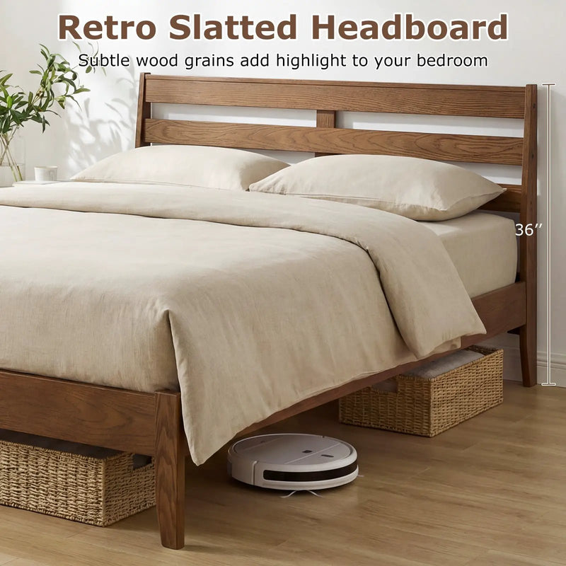Twin Size Wood Platform Bed Frame with Slat Headboard by DirectDeals