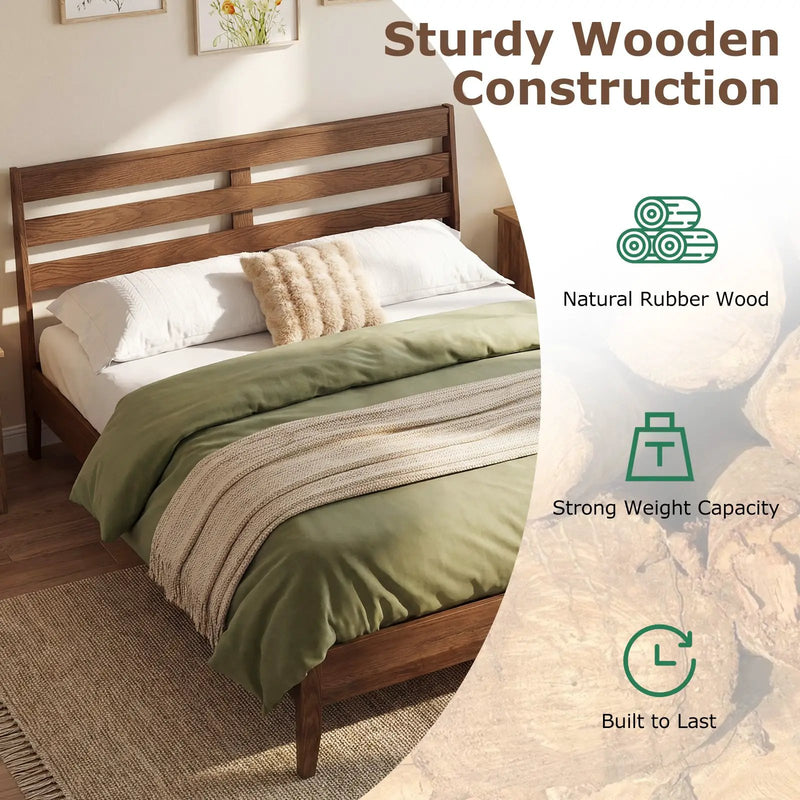 Twin Size Wood Platform Bed Frame with Slat Headboard by DirectDeals