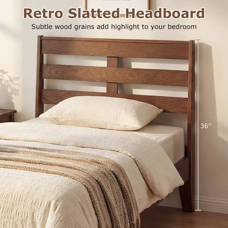 Twin Size Wood Platform Bed Frame with Slat Headboard by DirectDeals