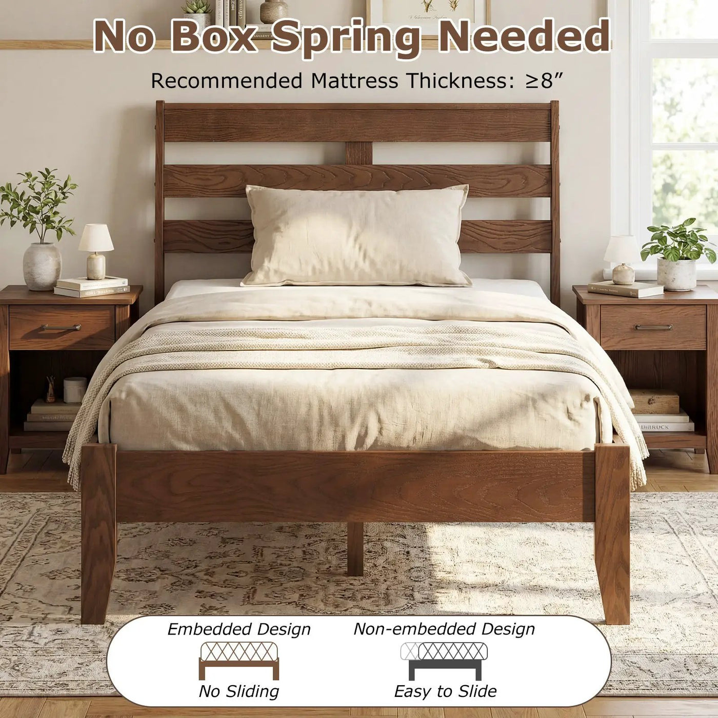 Twin Size Wood Platform Bed Frame with Slat Headboard by DirectDeals