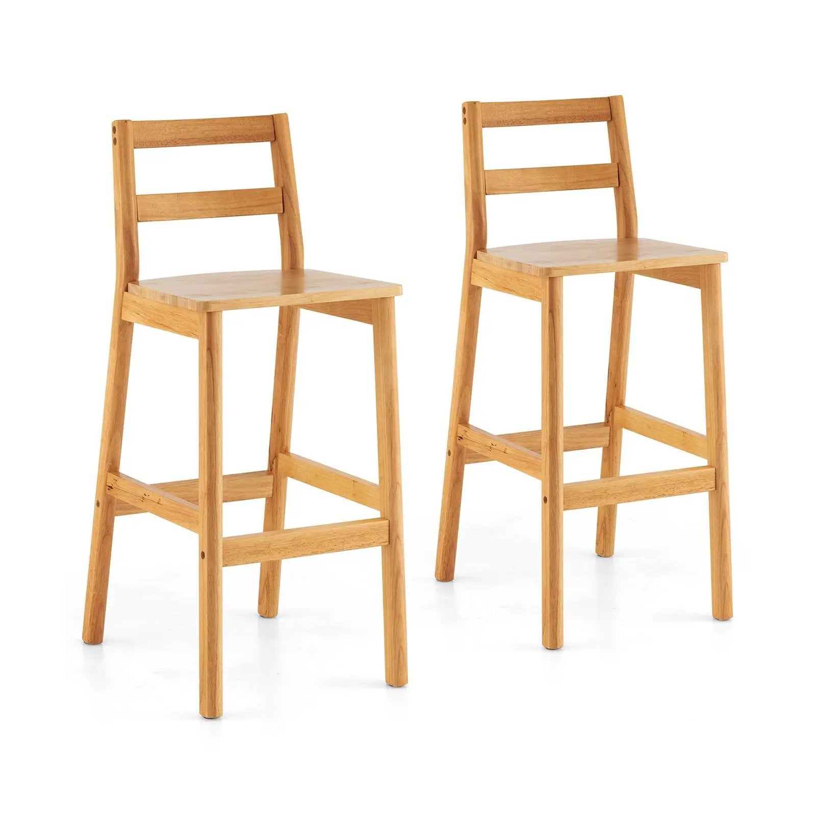 Set of 2 28 Inch Rubber Wood Armless Bar Stools with Backrest and Footrest-Natural by DirectDeals