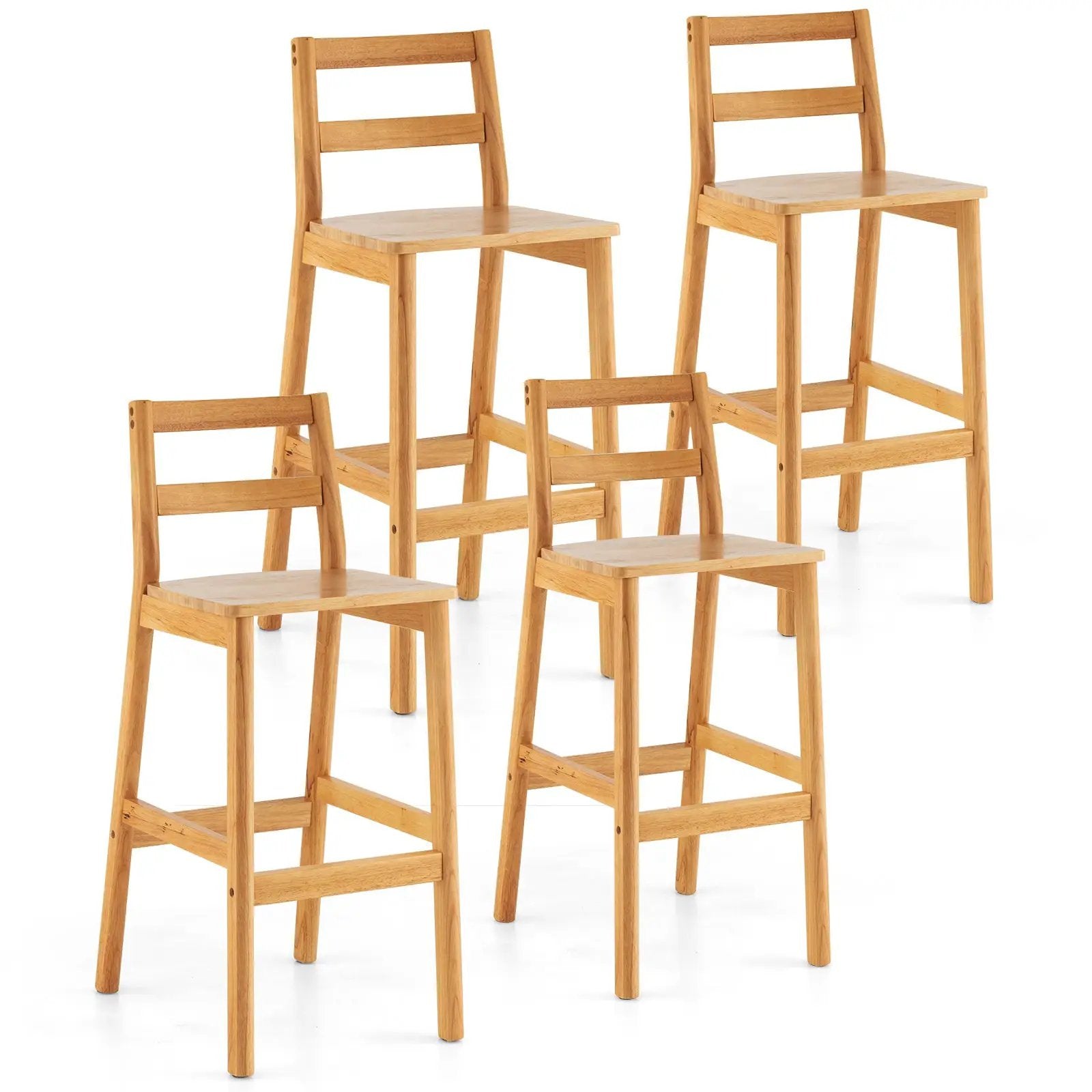 Set of 2 28 Inch Rubber Wood Armless Bar Stools with Backrest and Footrest-Natural by DirectDeals