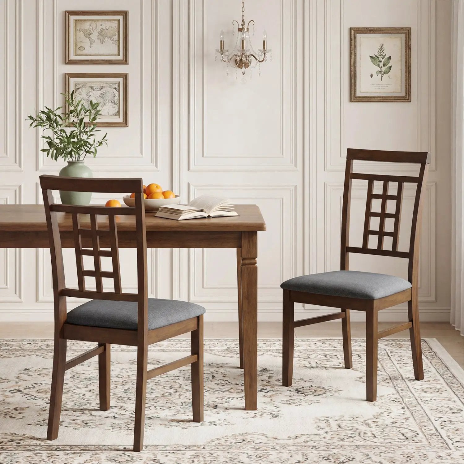 Rubber Wood Dining Chairs Set of 2 with Lattice Back by DirectDeals