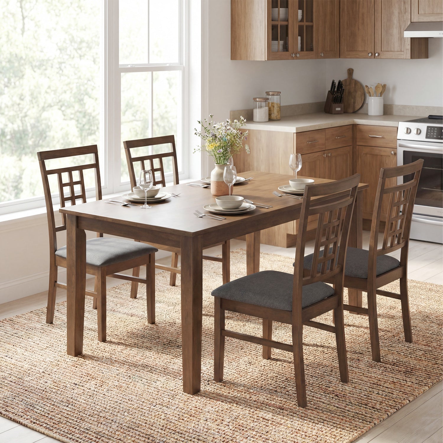 Rubber Wood Dining Chairs Set of 4 with Lattice Back by DirectDeals