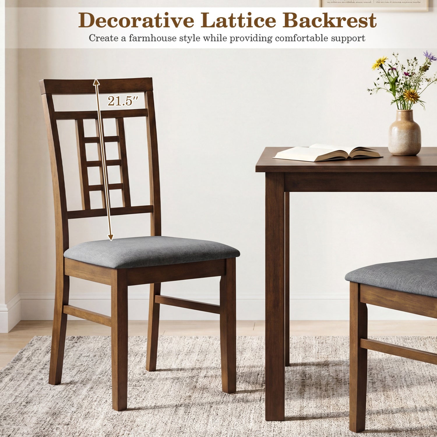 Rubber Wood Dining Chairs Set of 4 with Lattice Back by DirectDeals