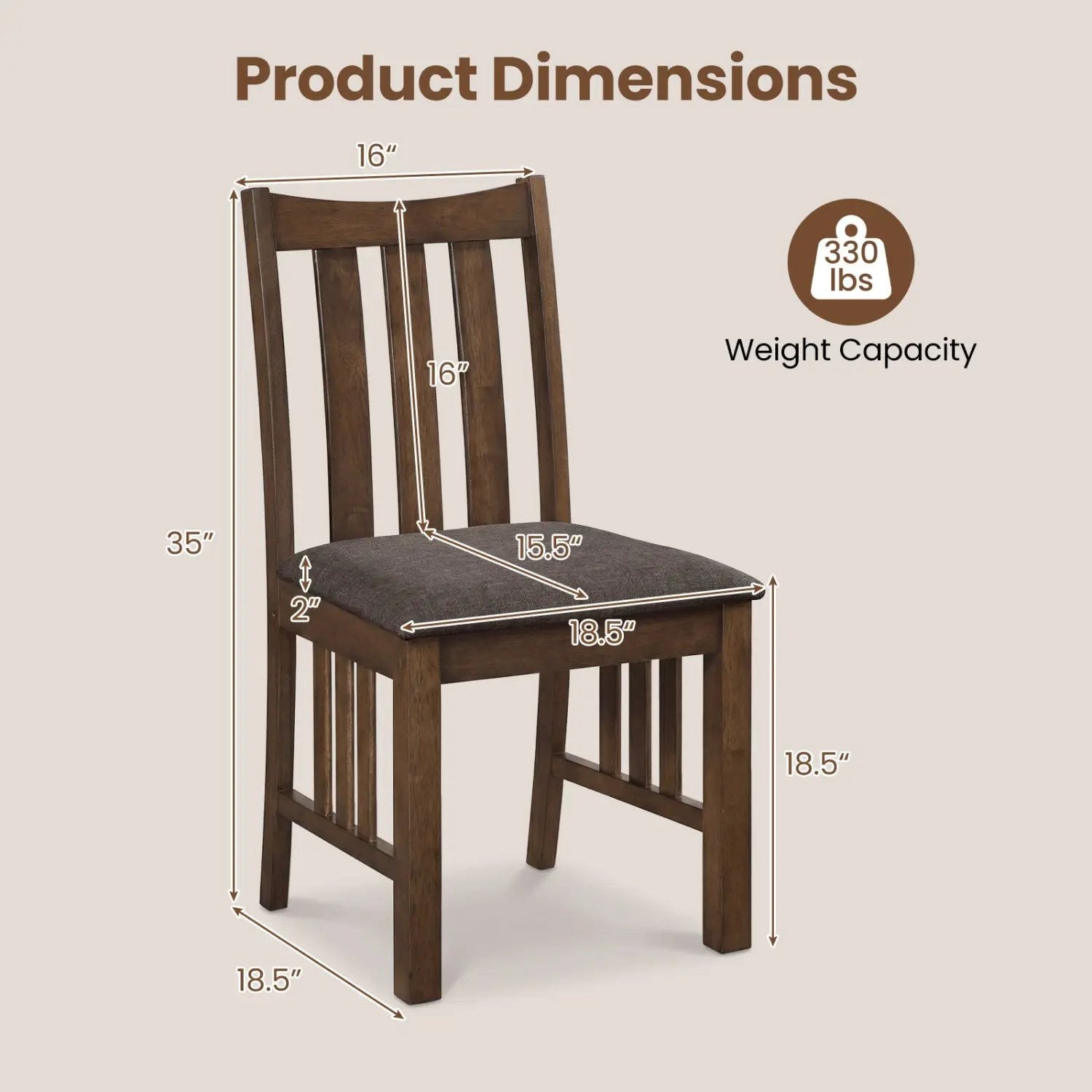 Rubber Wood Dining Chairs Side Chairs Set of 2 with Slat Back by DirectDeals