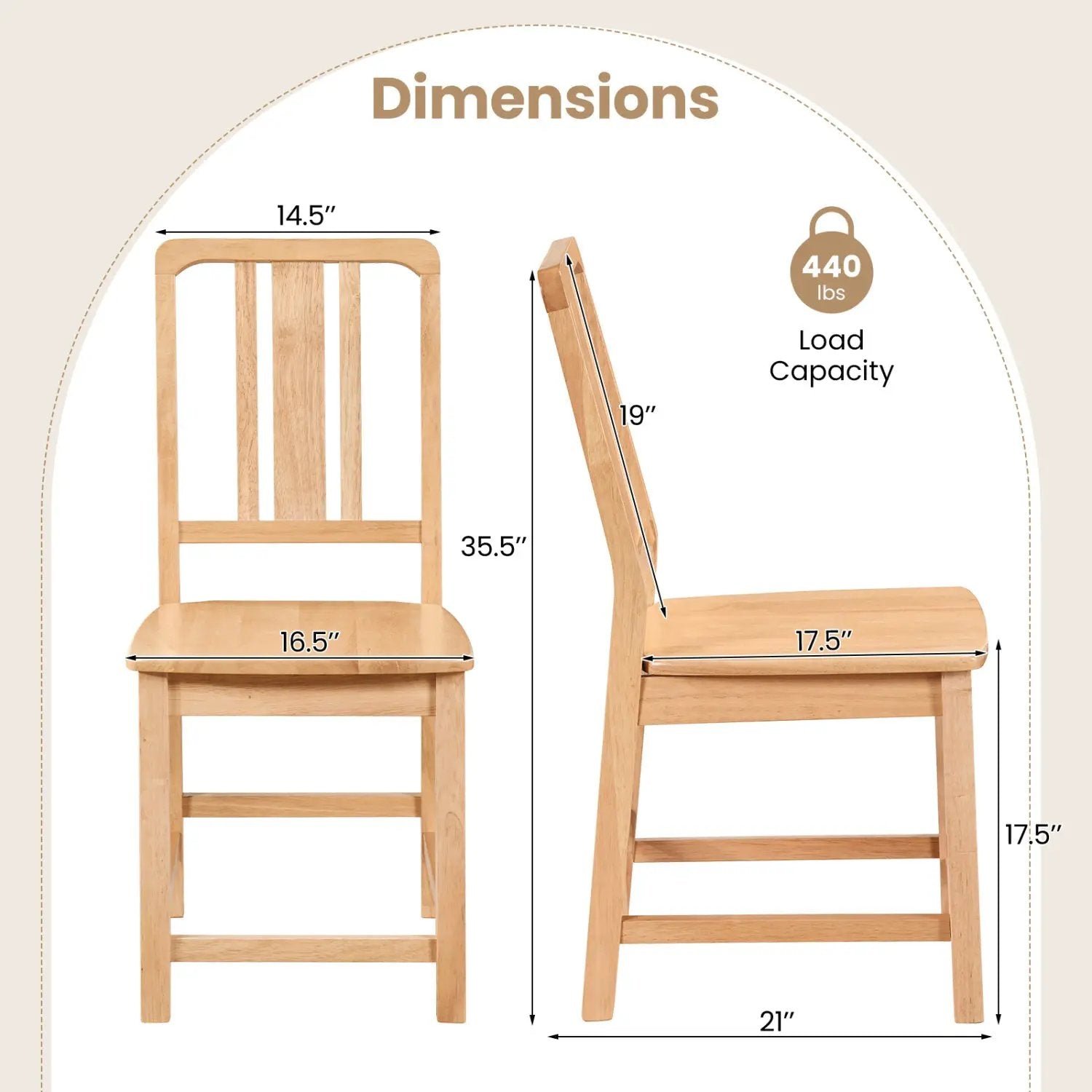 Rubber Wood Dining Chairs Set of 2 with Hollowed Backrest by DirectDeals