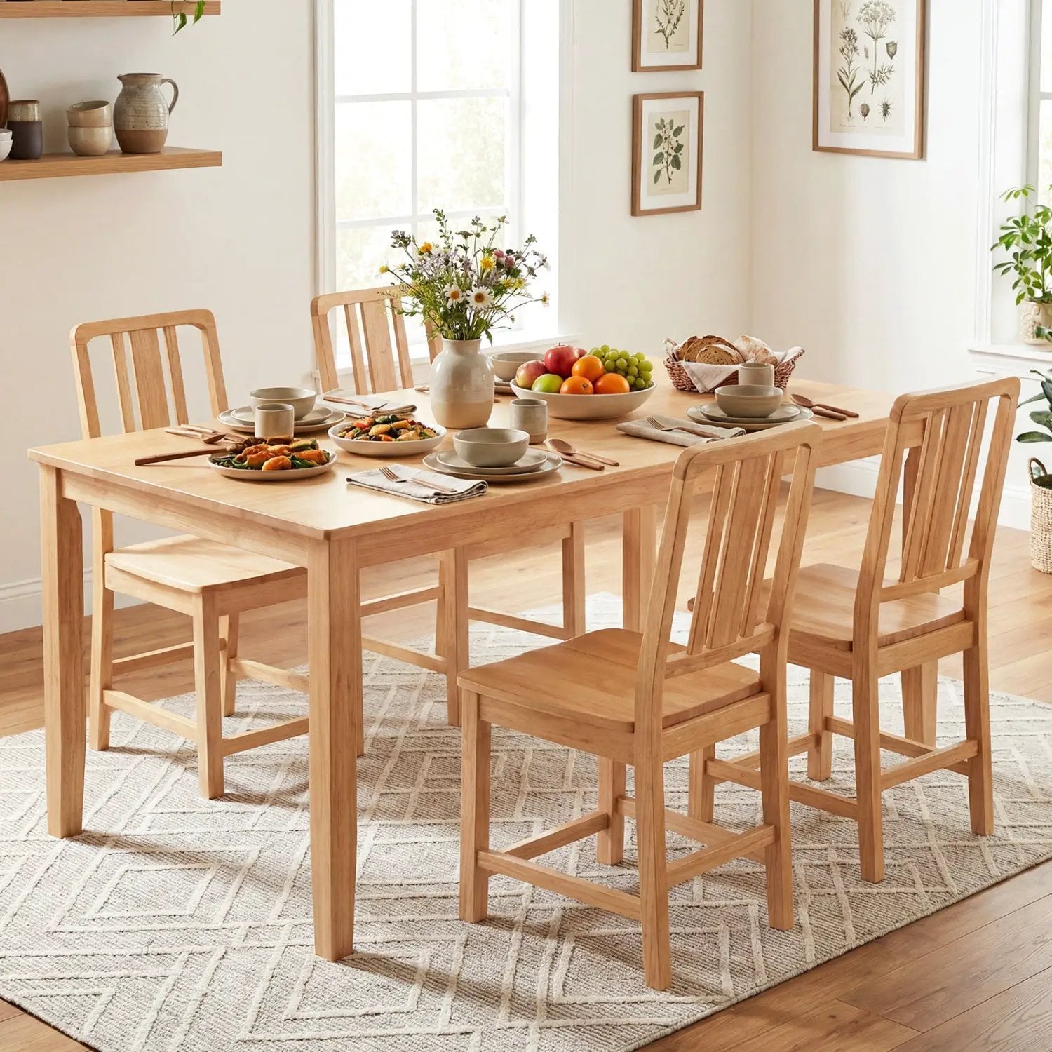 Rubber Wood Dining Chairs Set of 2 with Hollowed Backrest by DirectDeals