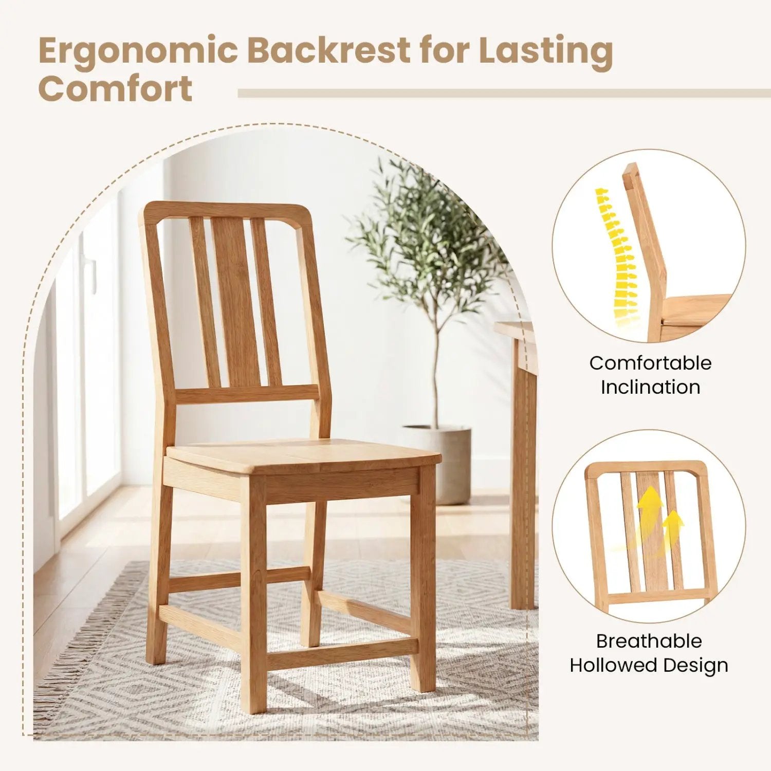 Rubber Wood Dining Chairs Set of 4 with Hollowed Backrest by DirectDeals