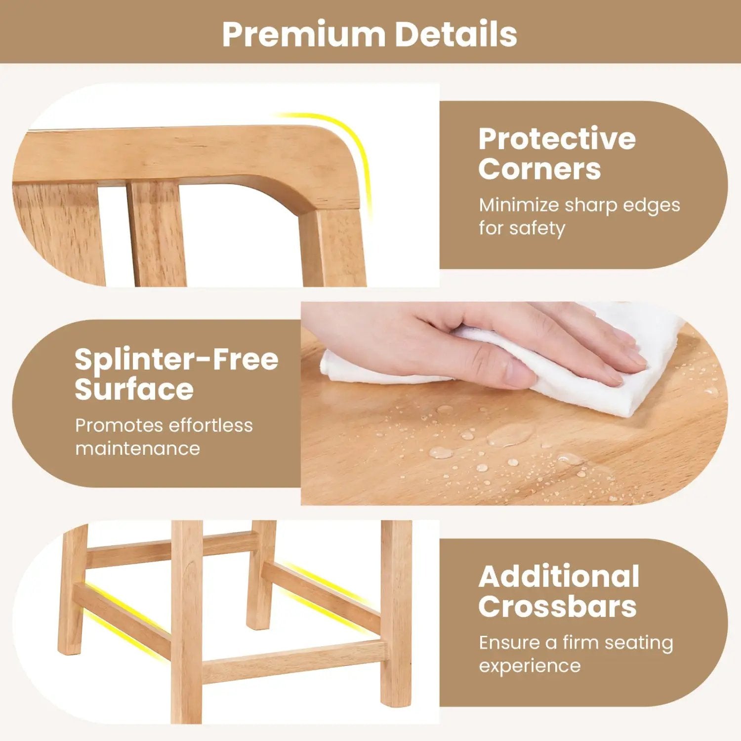 Rubber Wood Dining Chairs Set of 4 with Hollowed Backrest by DirectDeals