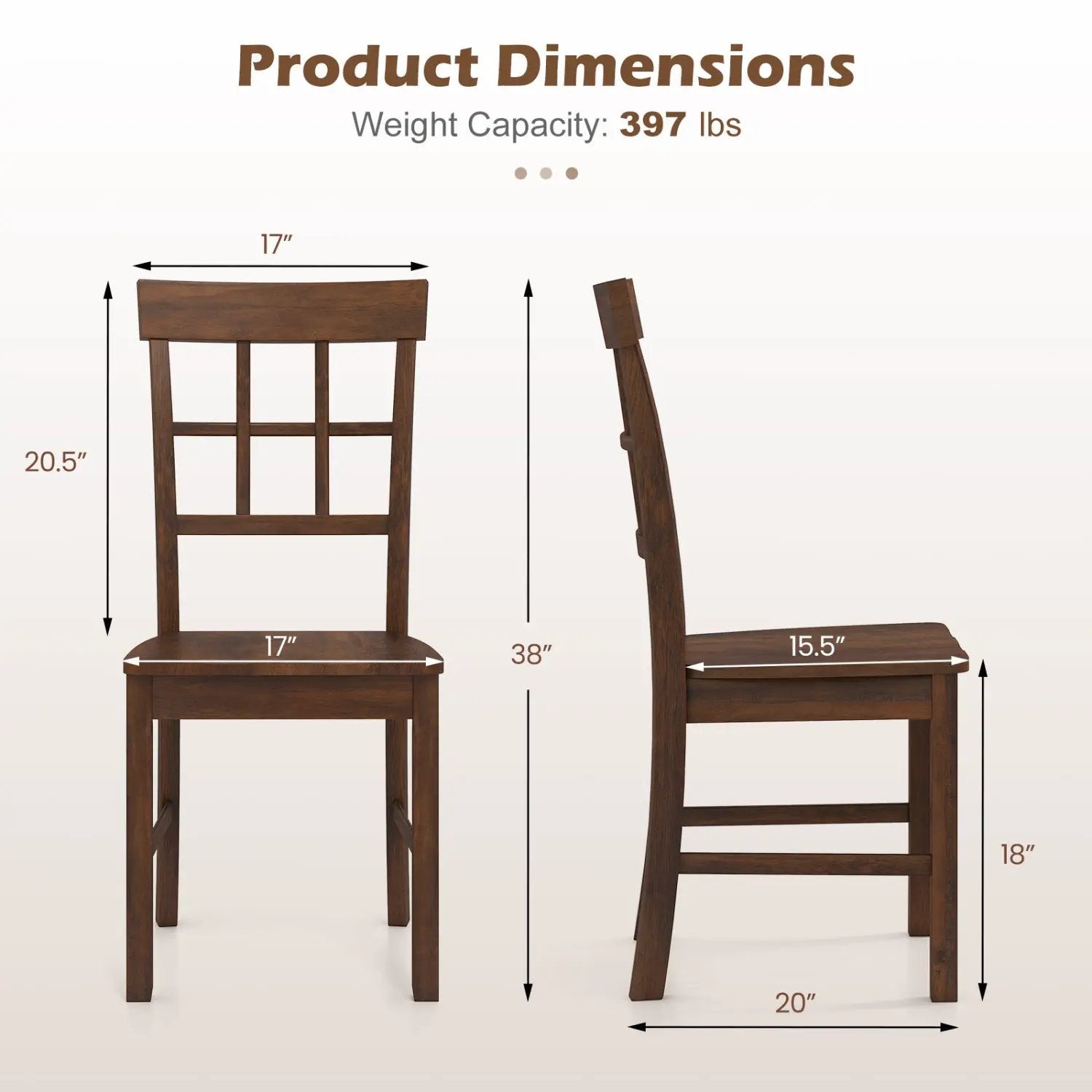 Rubber Wood Dining Chairs Set of 2 with High Backrests by DirectDeals