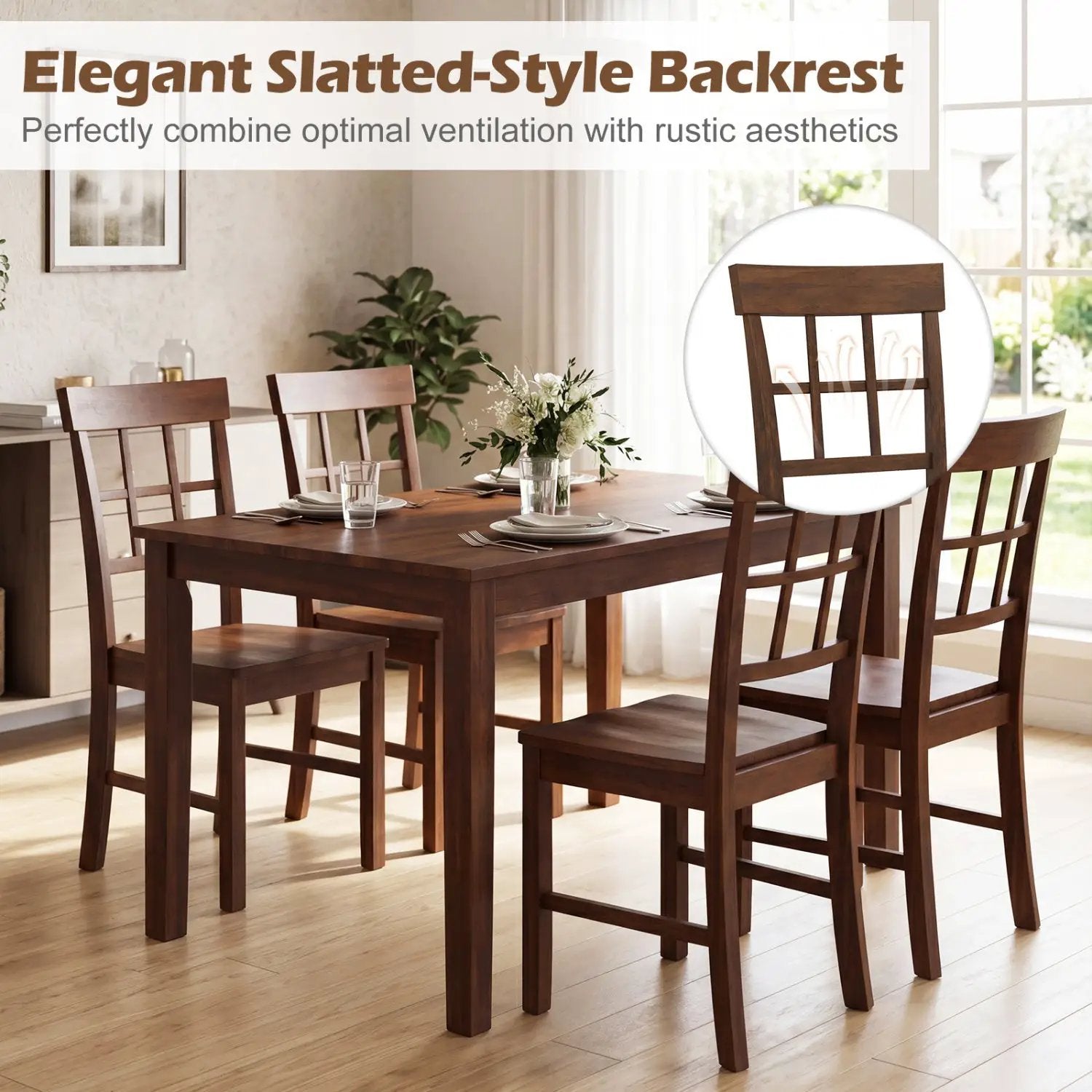 Rubber Wood Dining Chairs Set of 2 with High Backrests by DirectDeals