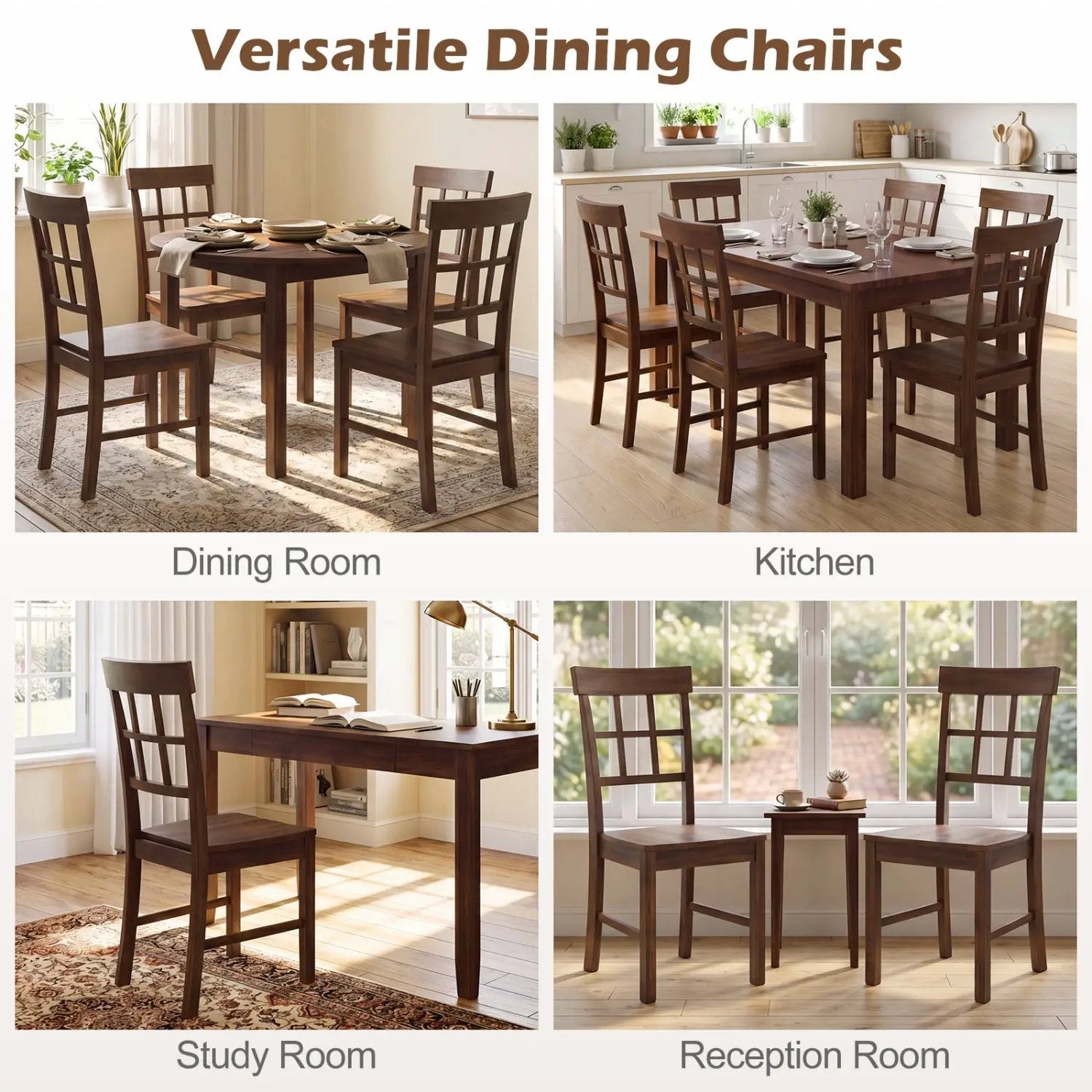 Rubber Wood Dining Chairs Set of 2 with High Backrests by DirectDeals