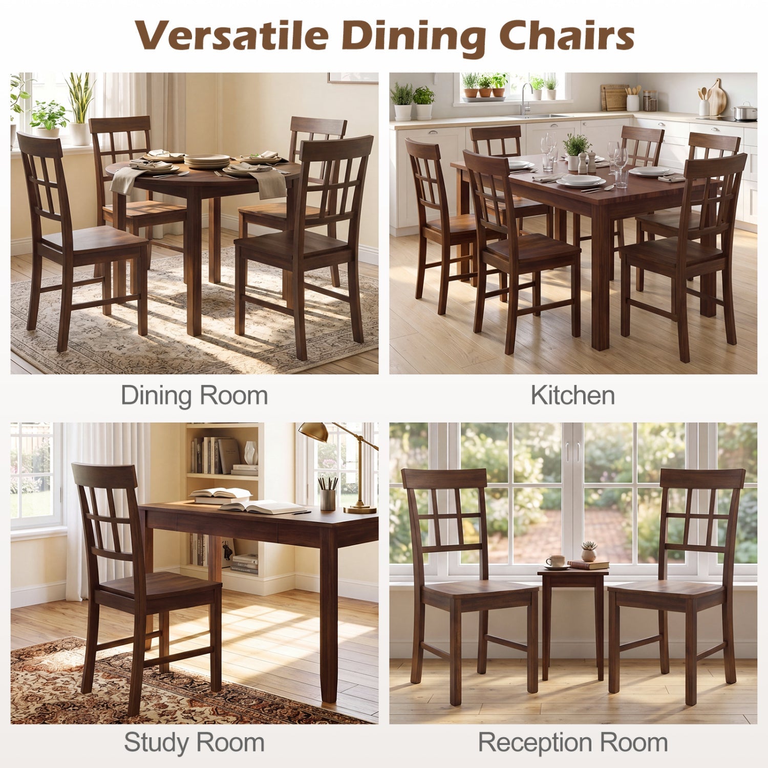 Rubber Wood Dining Chairs Set of 4 with High Backrests by DirectDeals