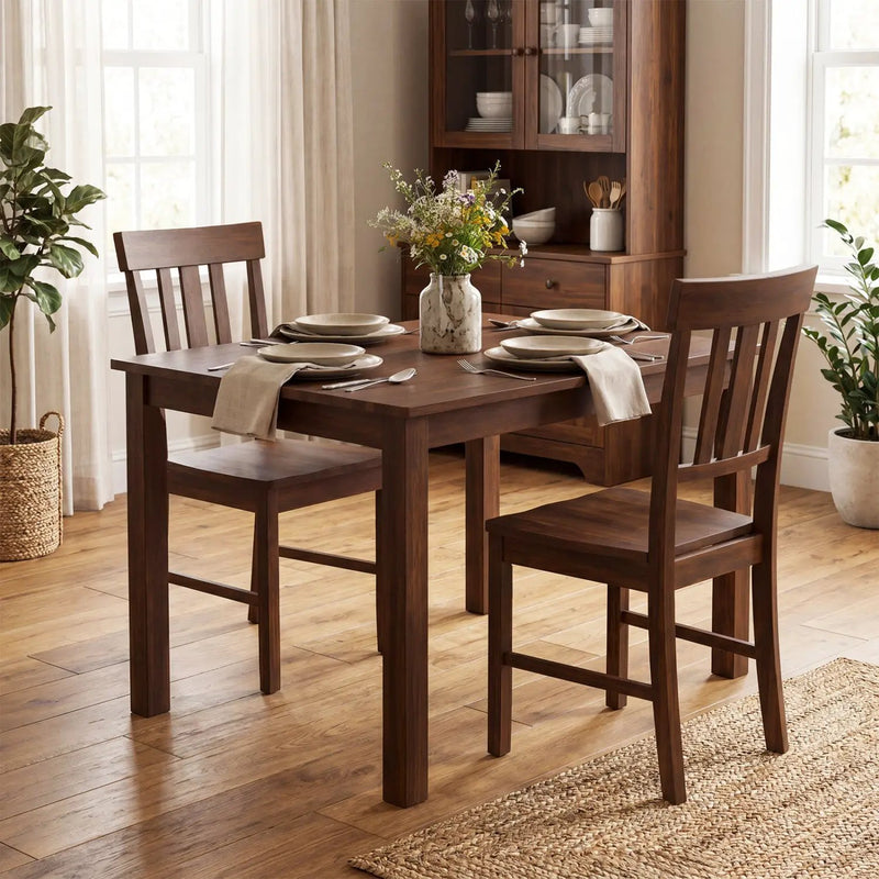 Rubber Wood Dining Chairs Set of 2 with High Slat Backrests by DirectDeals