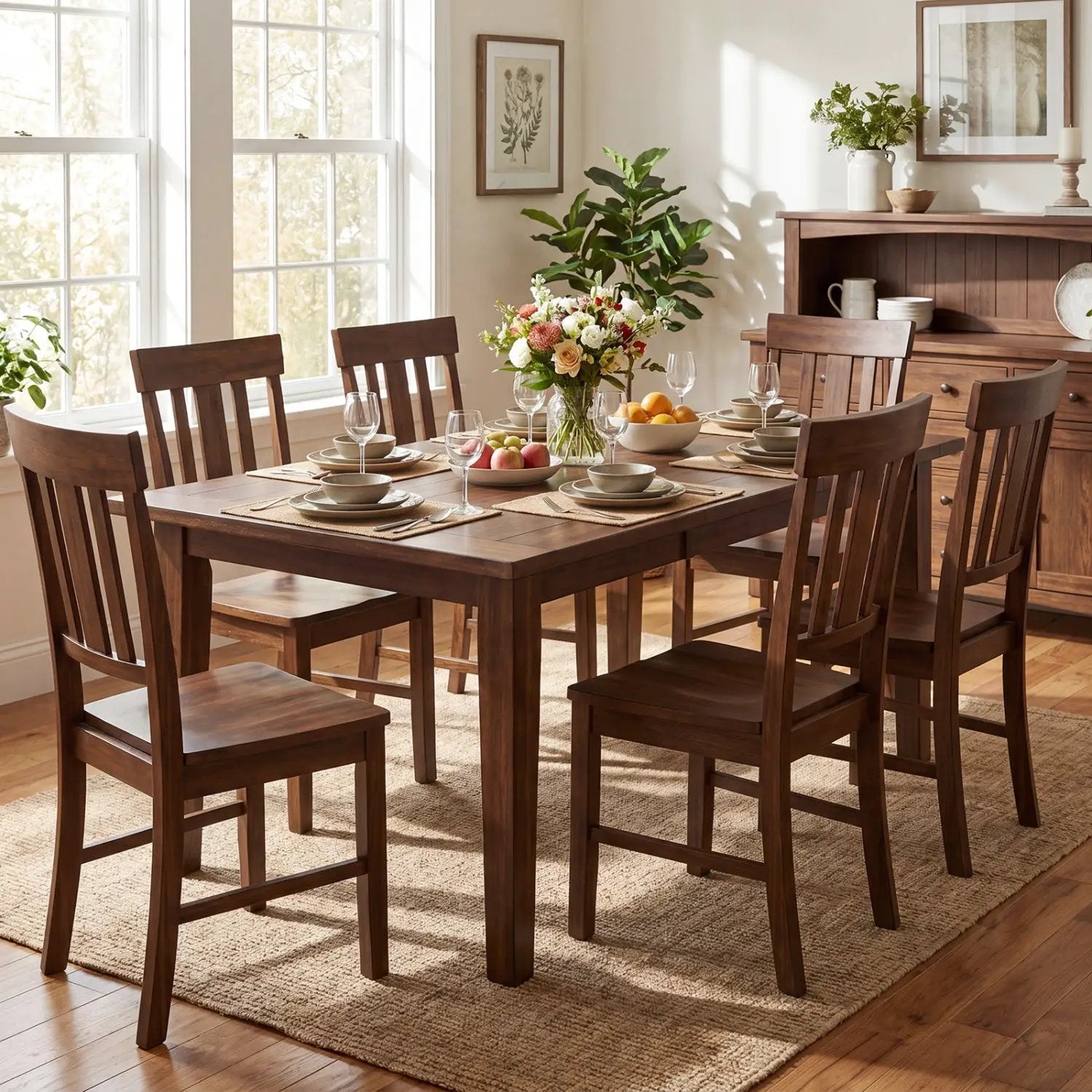 Rubber Wood Dining Chairs Set of 2 with High Slat Backrests by DirectDeals