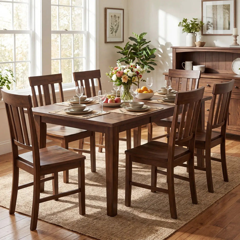 Rubber Wood Dining Chairs Set of 2 with High Slat Backrests by DirectDeals