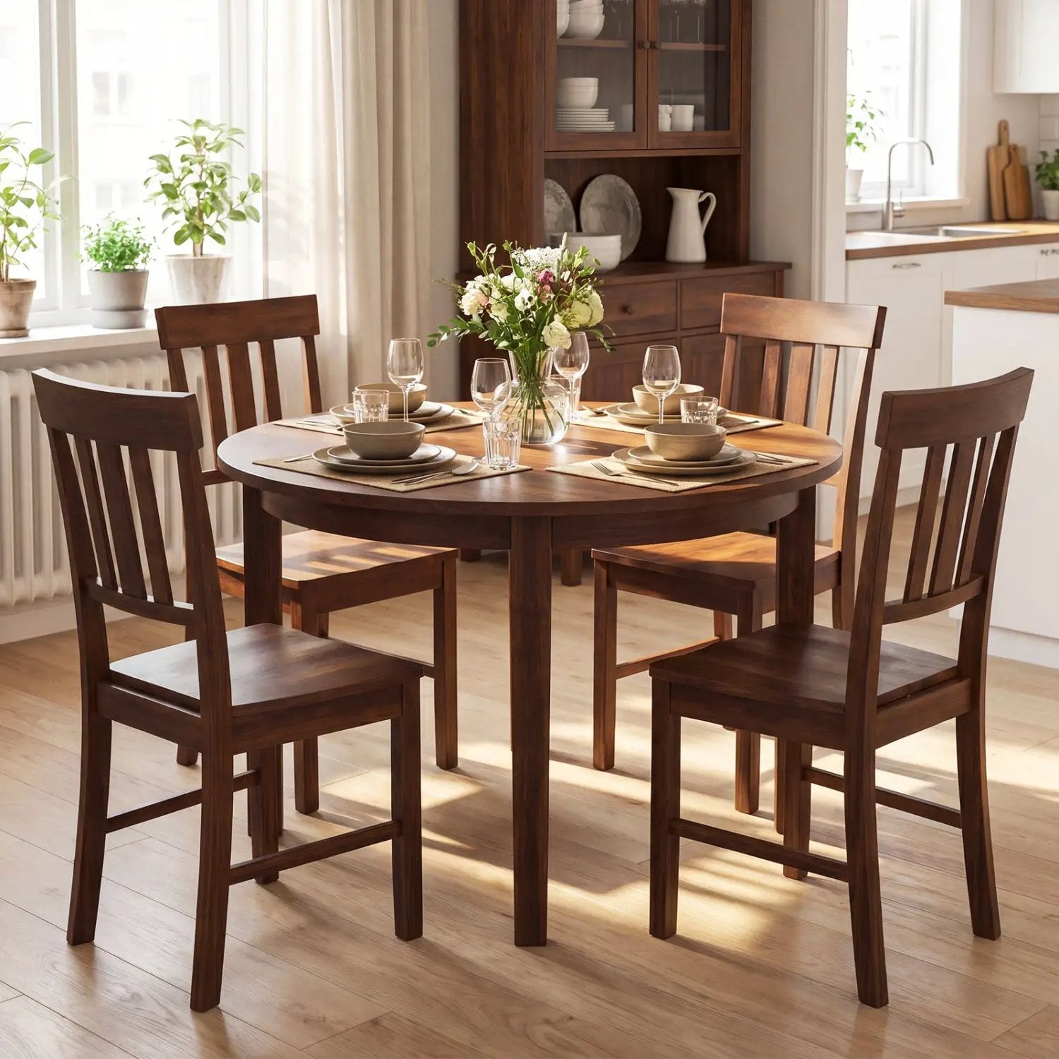 Rubber Wood Dining Chairs Set of 4 with High Slat Backrests by DirectDeals