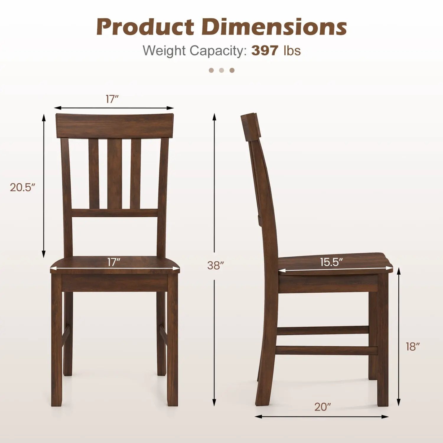 Rubber Wood Dining Chairs Set of 4 with High Slat Backrests by DirectDeals