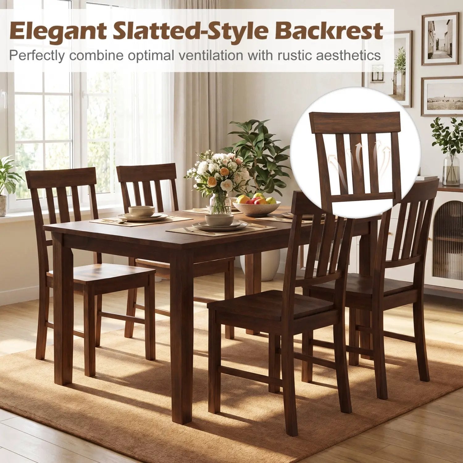 Rubber Wood Dining Chairs Set of 4 with High Slat Backrests by DirectDeals