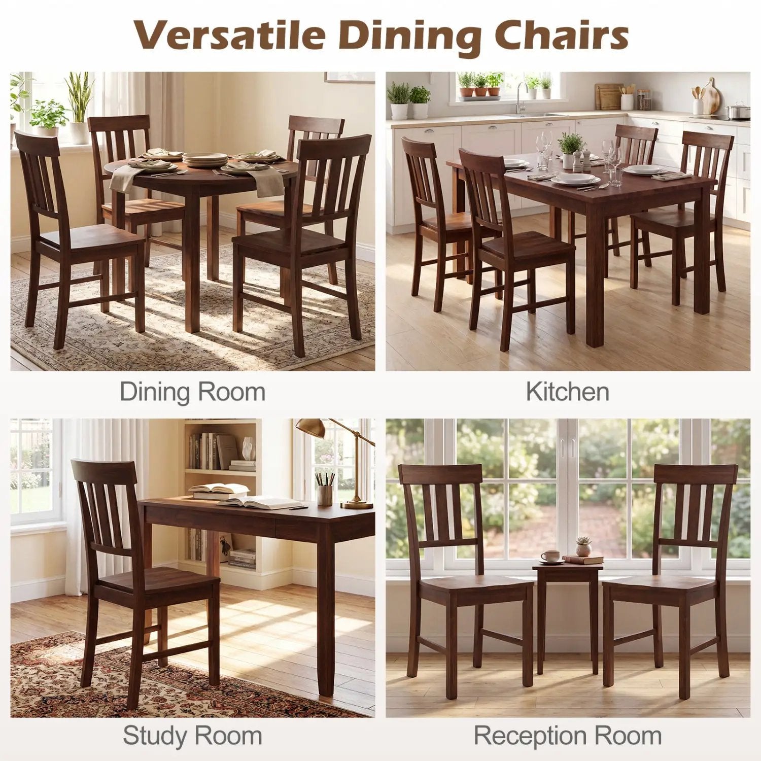 Rubber Wood Dining Chairs Set of 4 with High Slat Backrests by DirectDeals