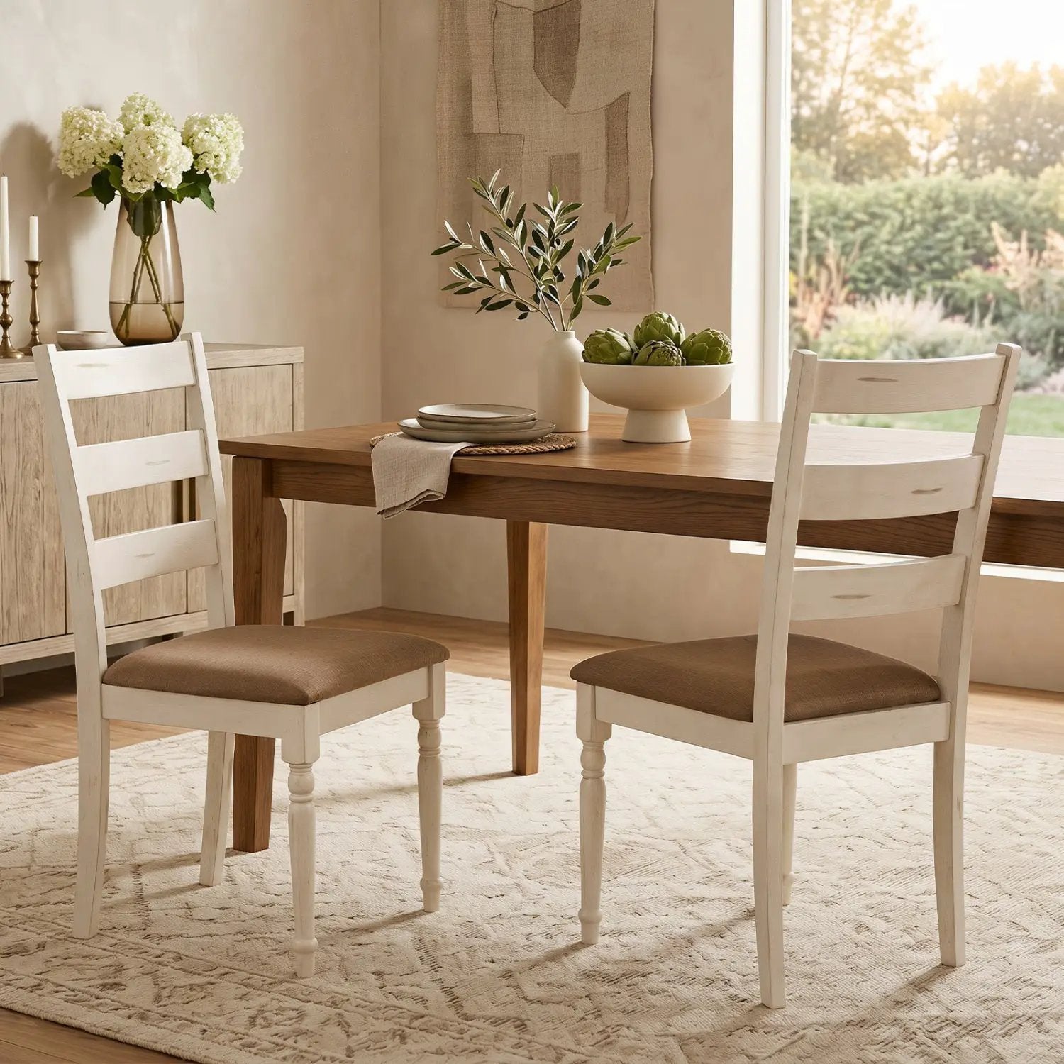 Dining Chairs Set of 2 with Padded Linen Seat by DirectDeals