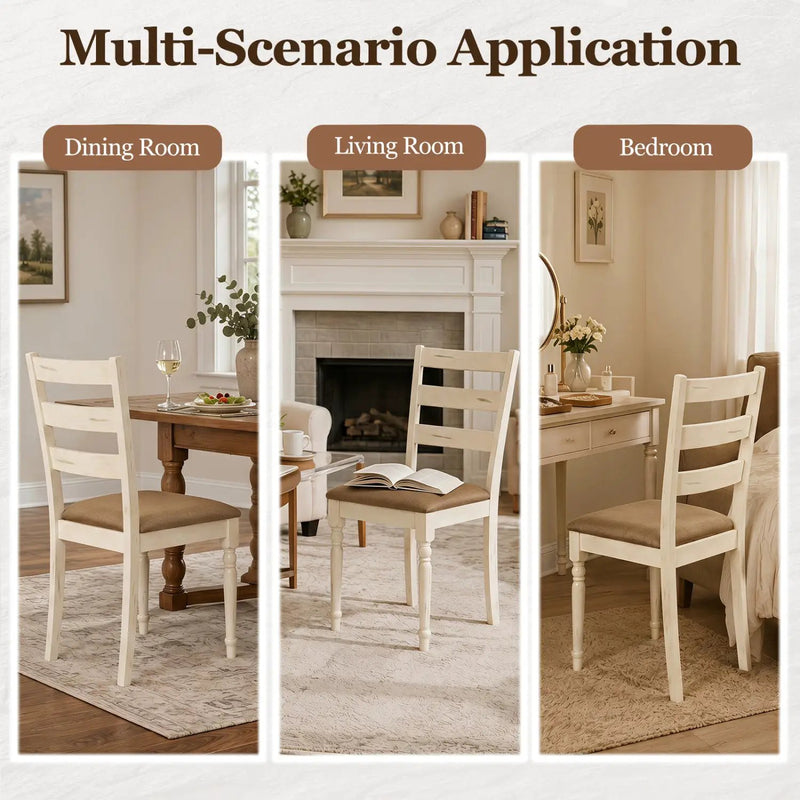 Dining Chairs Set of 4 with Padded Linen Seat & Slatted Back by DirectDeals