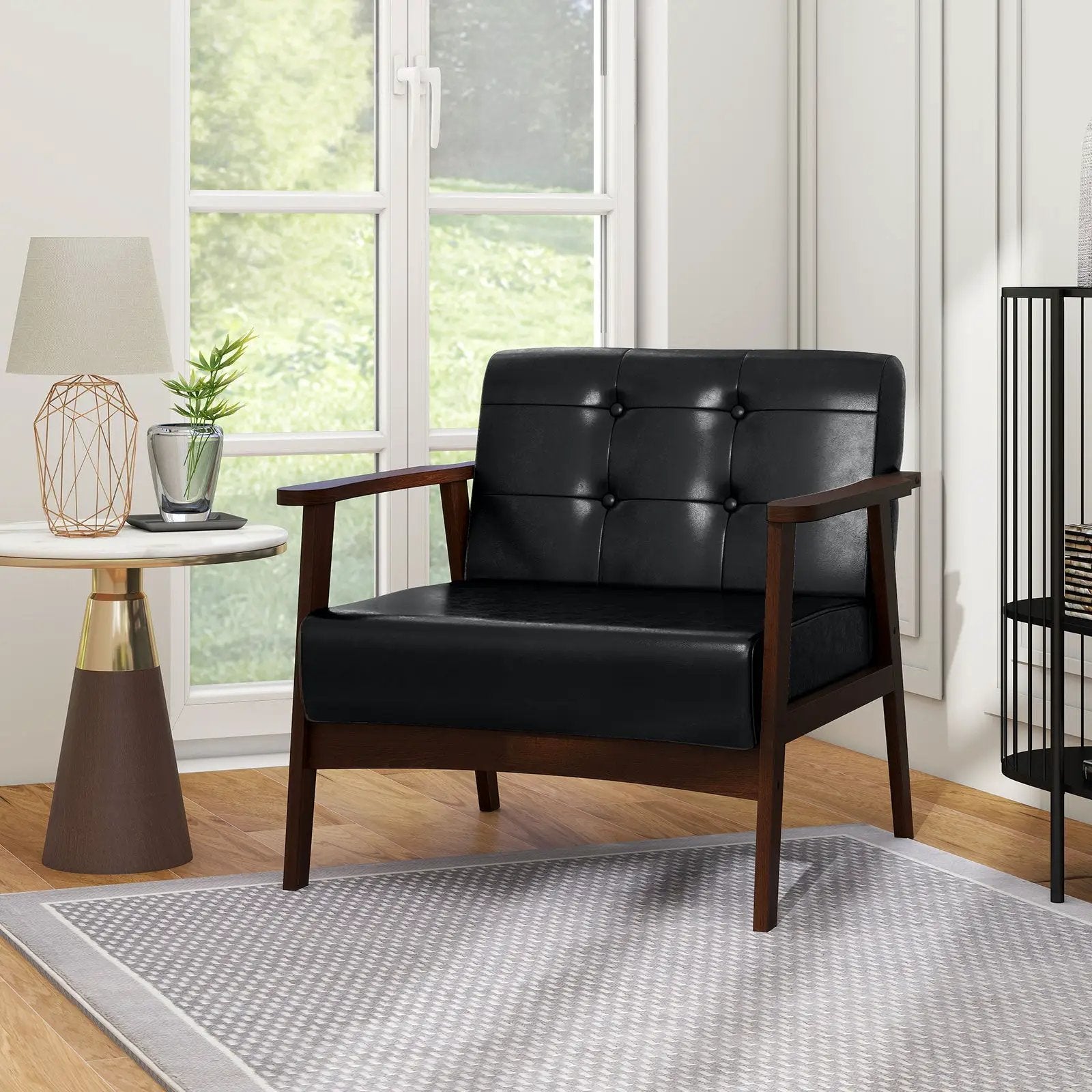 Rubber Wood Frame Accent Chair with Armrest for Living Room by DirectDeals