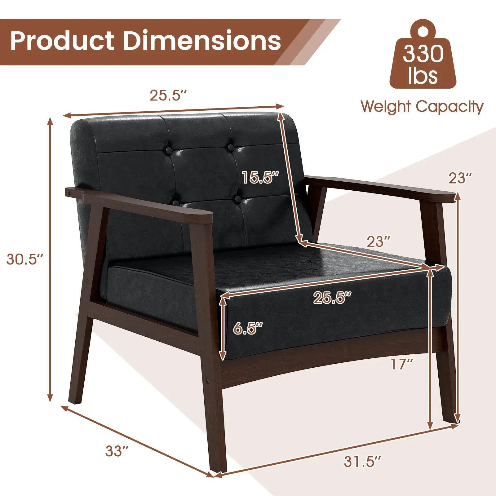 Rubber Wood Frame Accent Chair with Armrest for Living Room by DirectDeals