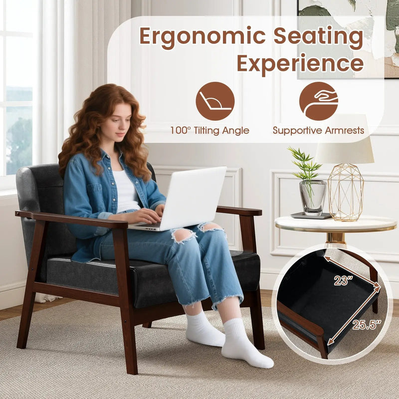 Rubber Wood Frame Accent Chair with Armrest for Living Room by DirectDeals