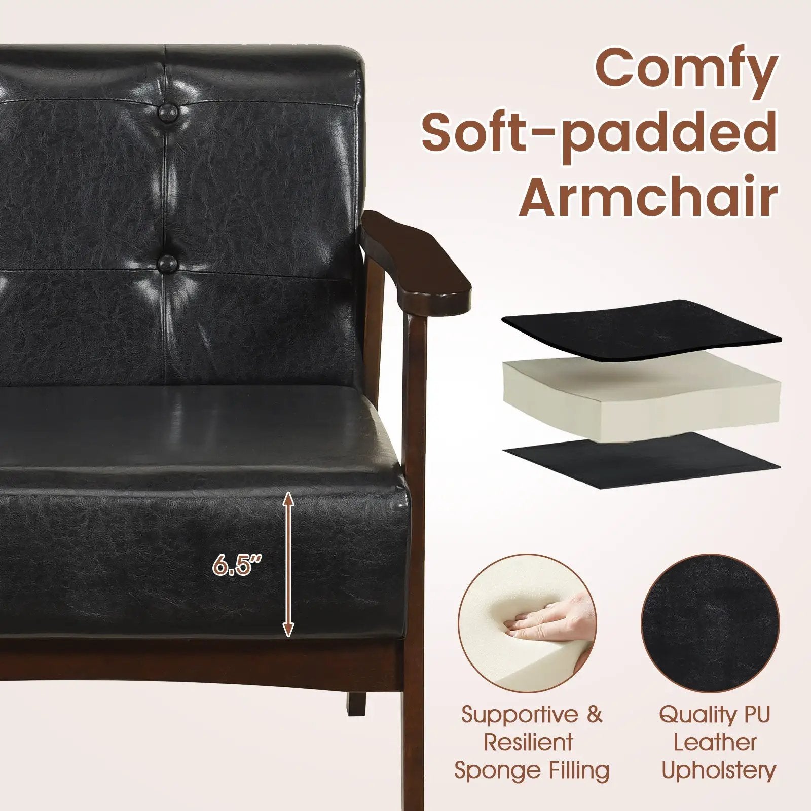 Rubber Wood Frame Accent Chair with Armrest for Living Room by DirectDeals