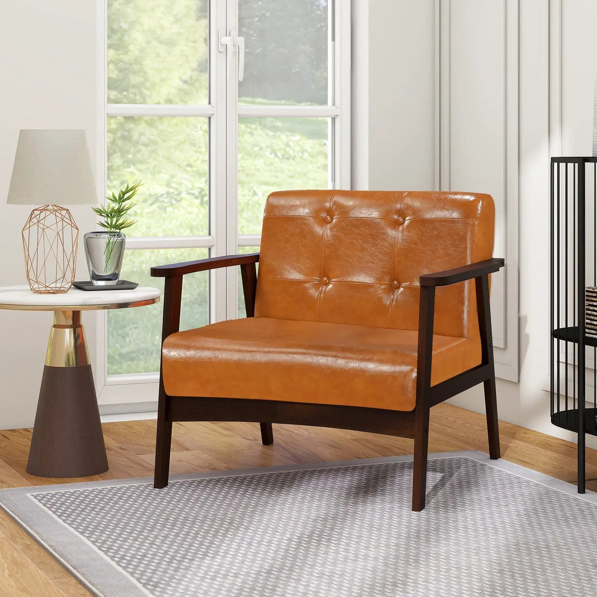 Rubber Wood Frame Accent Chair with Armrest for Living Room by DirectDeals