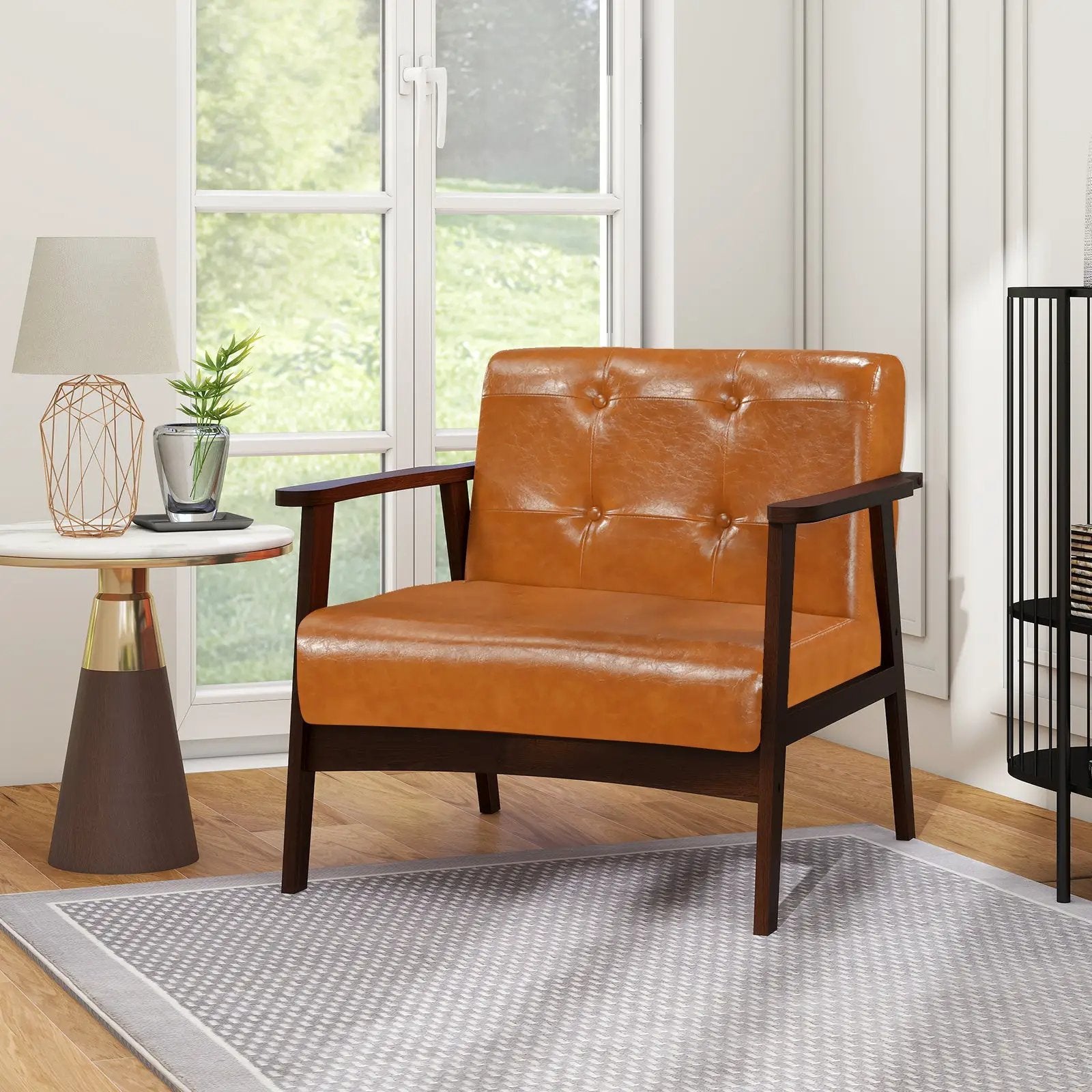 Rubber Wood Frame Accent Chair with Armrest for Living Room by DirectDeals