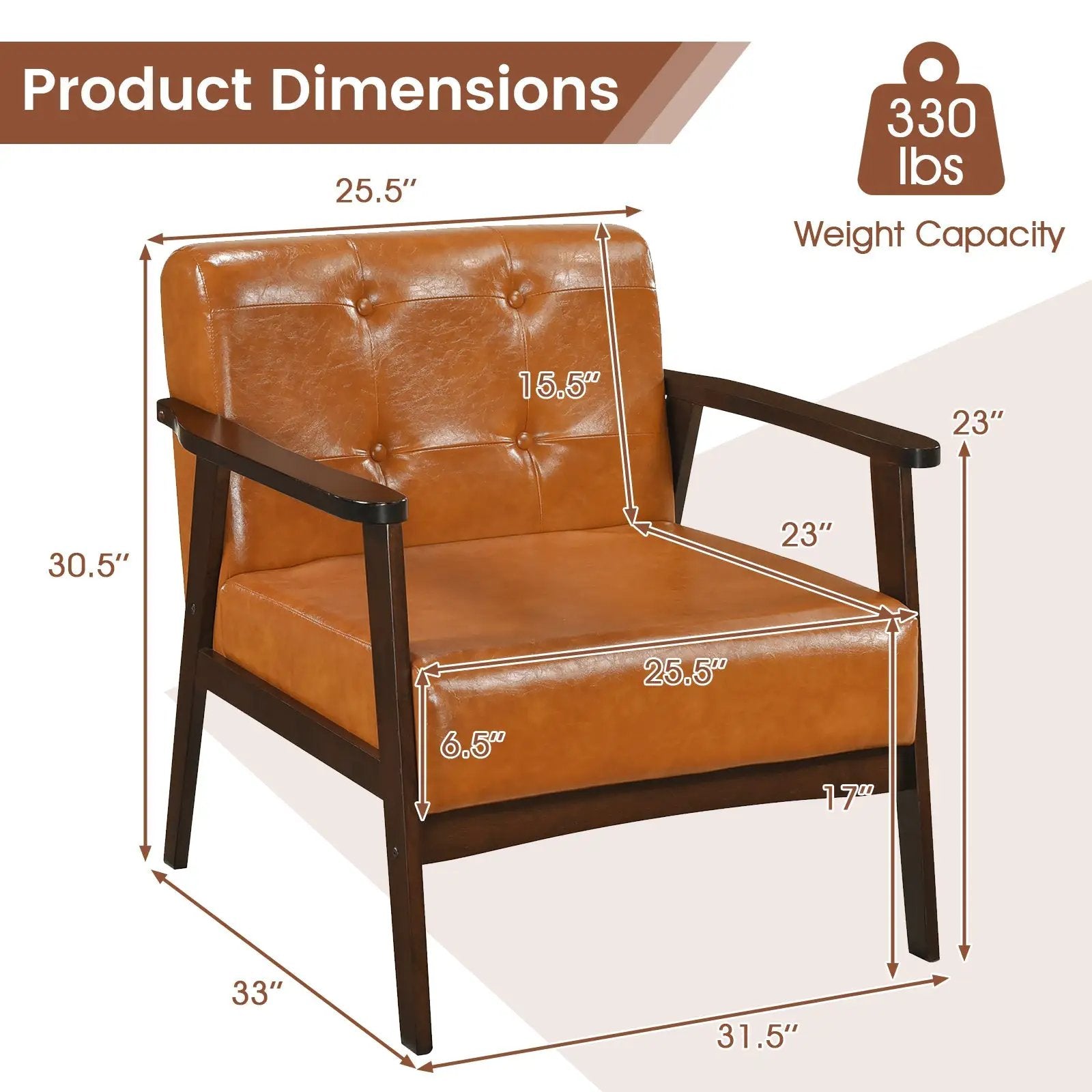 Rubber Wood Frame Accent Chair with Armrest for Living Room by DirectDeals