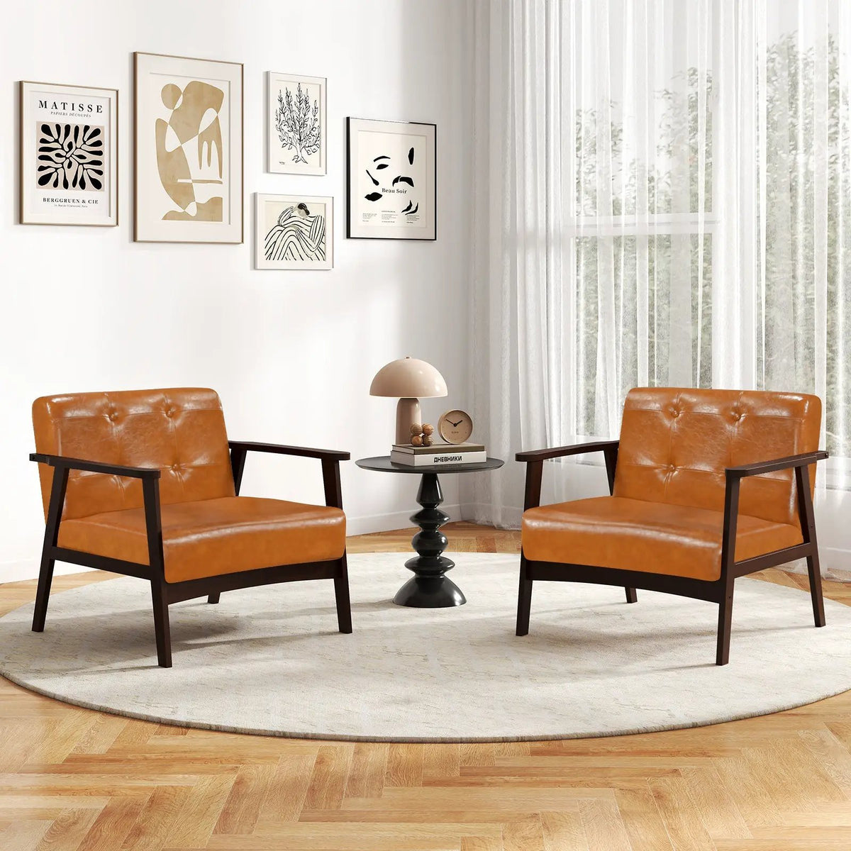 Rubber Wood Frame Accent Chair with Armrest for Living Room by DirectDeals