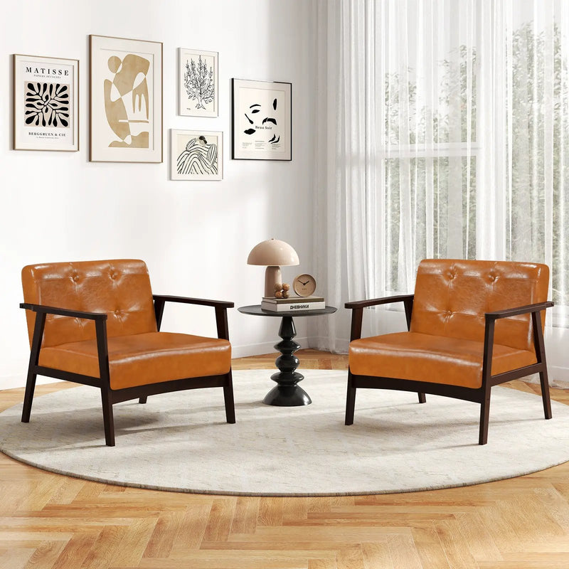 Rubber Wood Frame Accent Chair with Armrest for Living Room by DirectDeals