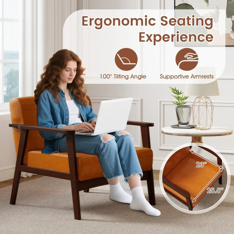 Rubber Wood Frame Accent Chair with Armrest for Living Room by DirectDeals